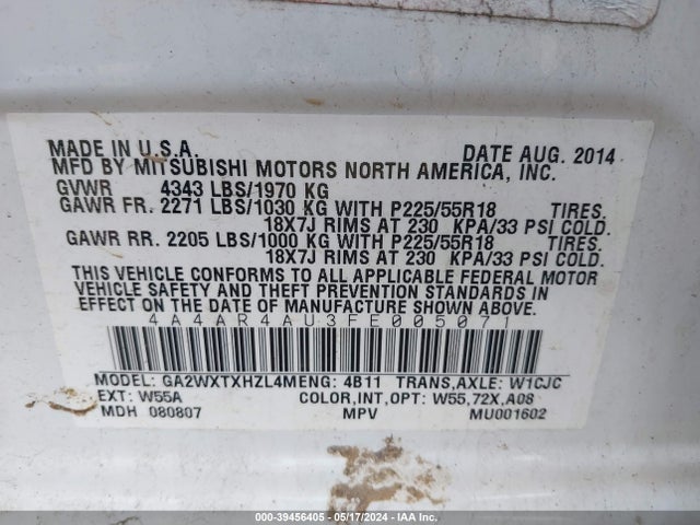 4A4AR4AU3FE005071 Mitsubishi Outlander Sport Se