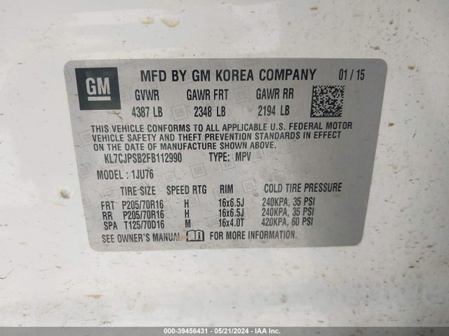 Chevrolet Trax 1ls 2015 KL7CJPSB2FB112990 Image 9