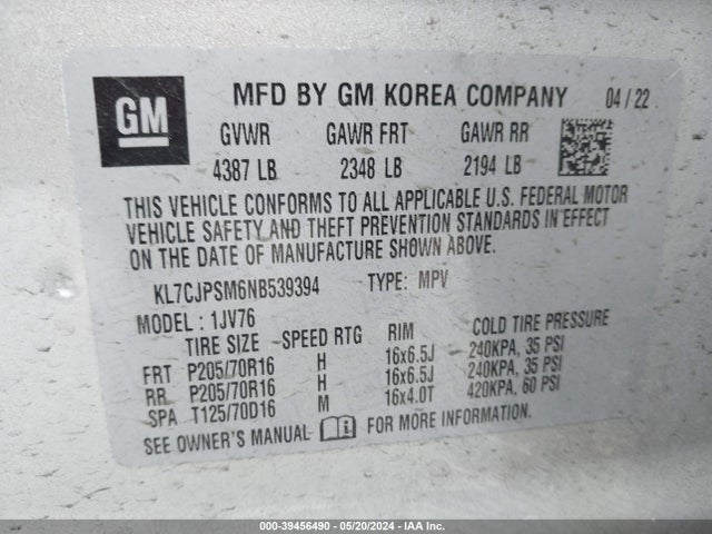Chevrolet Trax Awd Lt 2022 KL7CJPSM6NB539394 Image 9