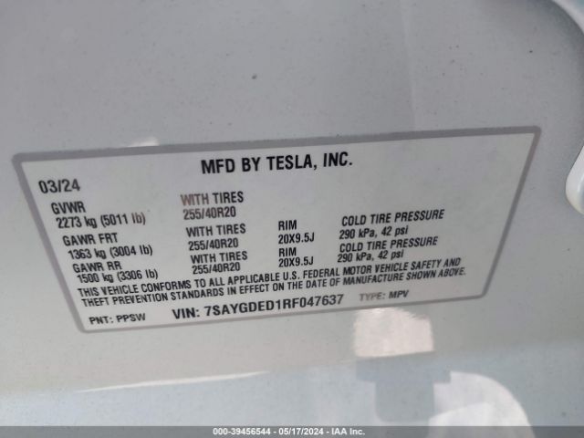 7SAYGDED1RF047637 Tesla Model Y Rwd