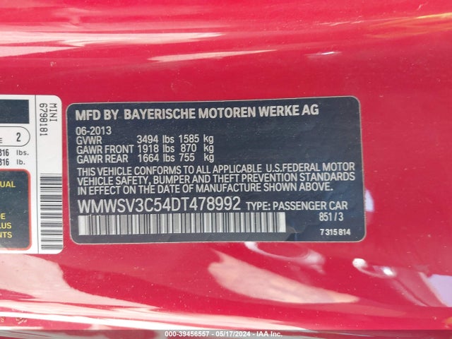 2013 MINI HARDTOP WMWSV3C54DT478992 Photo 8