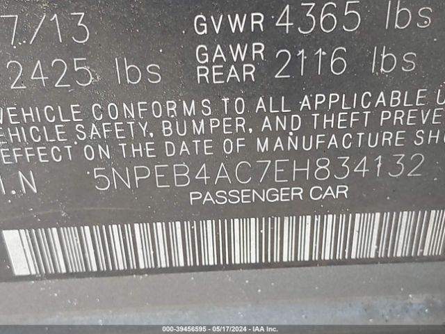 5NPEB4AC7EH834132 Hyundai SONATA GLS