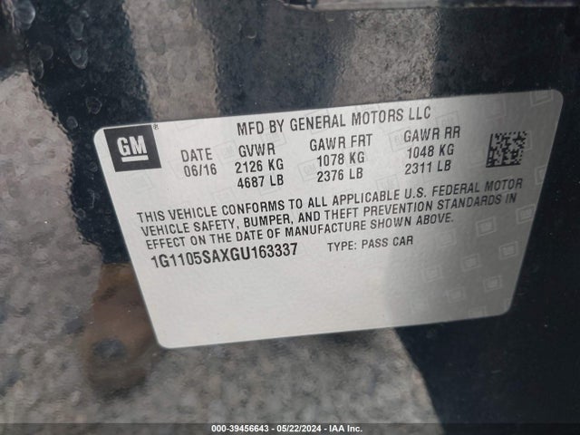 Chevrolet IMPALA 1LT 2016 1G1105SAXGU163337 Image 9
