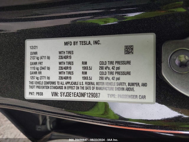 Tesla Model 3 Rear-wheel Drive 2022 5YJ3E1EA3NF129087 Image 9