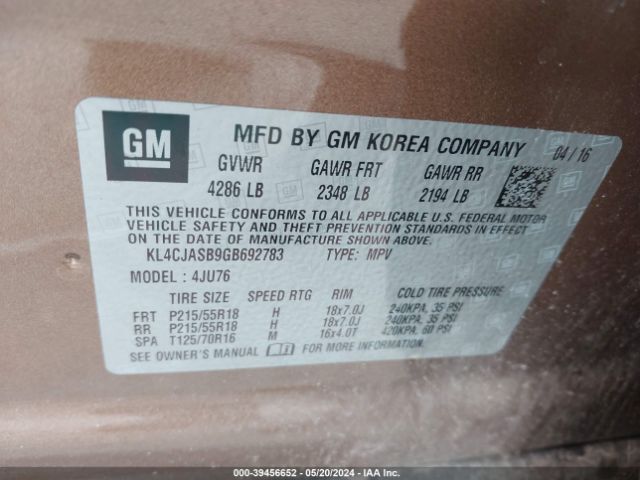KL4CJASB9GB692783 Buick Encore