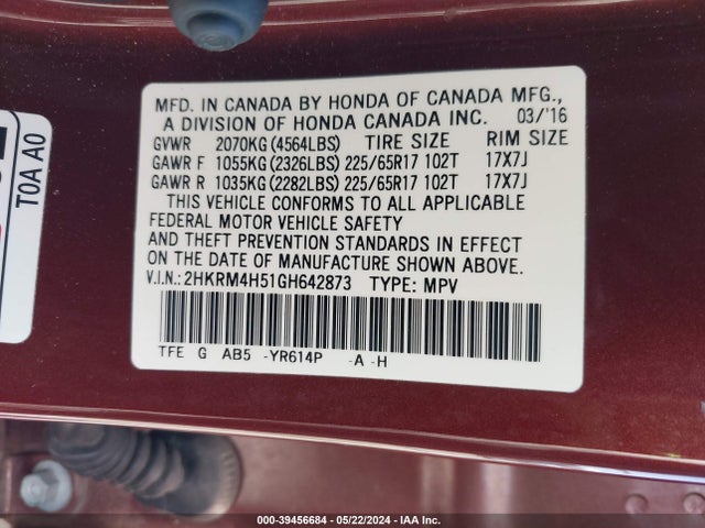 Honda CR-V EX 2016 2HKRM4H51GH642873 Image 9