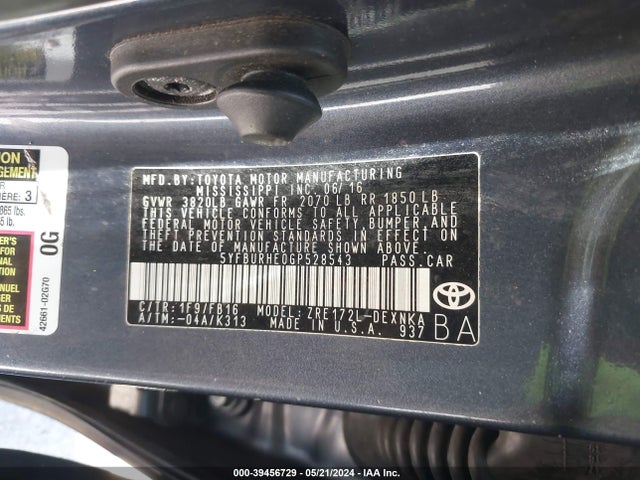 Toyota COROLLA LE 2016 5YFBURHE0GP528543 Image 9