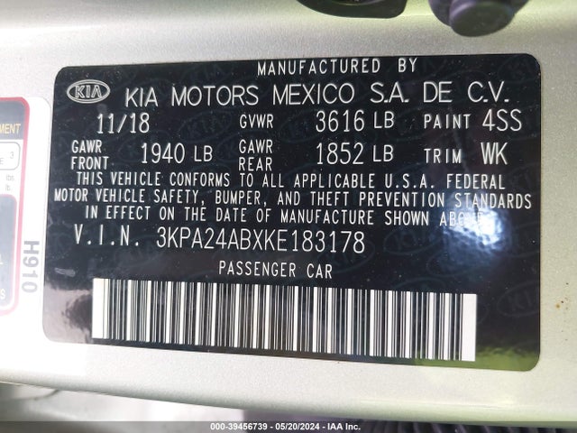 KIA RIO LX 2019 3KPA24ABXKE183178 Image 9