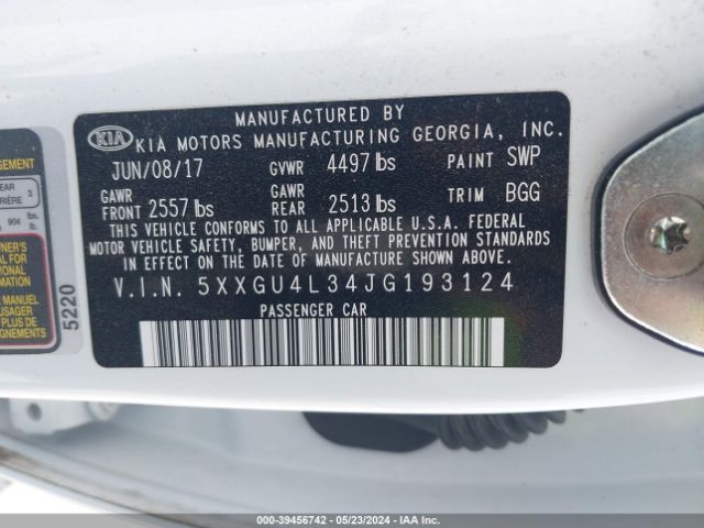 5XXGU4L34JG193124 KIA OPTIMA EX