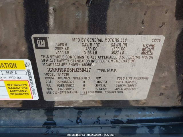 1GKKRSKD6HJ250427 GMC Acadia Limited