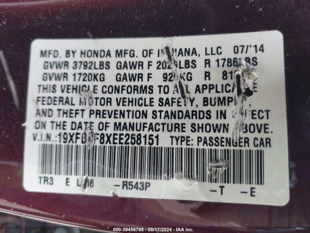 Honda CIVIC EX 2014 19XFB2F8XEE258151 Image 9