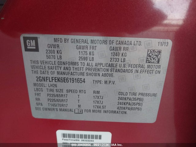 Chevrolet EQUINOX 1LT 2014 2GNFLFEK6E6191654 Image 9