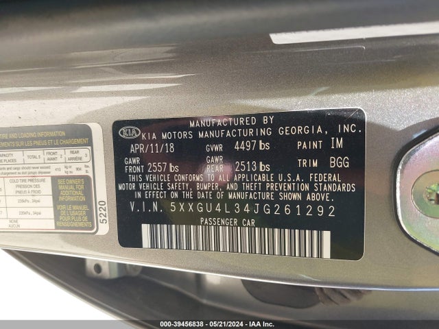 KIA OPTIMA EX 2018 5XXGU4L34JG261292 Image 9
