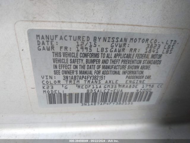 3N1AB7AP4FY382151 Nissan Sentra S/sv/sr/sl