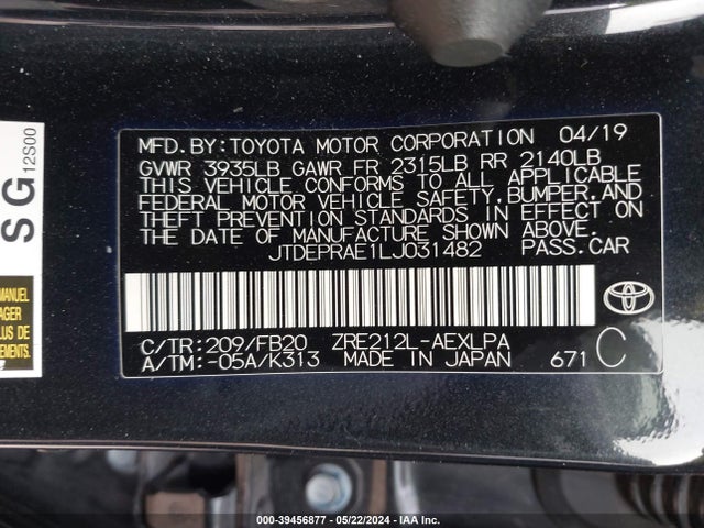 Toyota COROLLA LE 2020 JTDEPRAE1LJ031482 Image 9