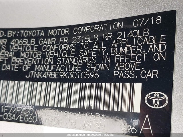 Toyota COROLLA SE 2019 JTNK4RBE9K3010596 Image 9
