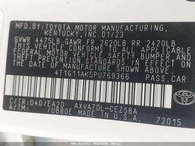 Toyota CAMRY SE 2023 4T1G11AK5PU769366 Image 9