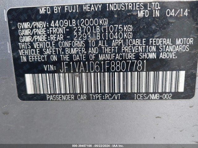 Subaru Wrx Premium 2015 JF1VA1D61F8807781 Image 9