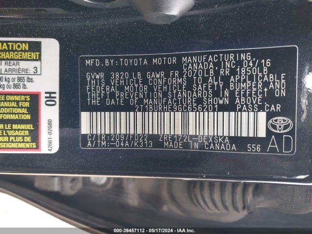 Toyota Corolla S Plus 2016 2T1BURHE9GC656201 Image 9