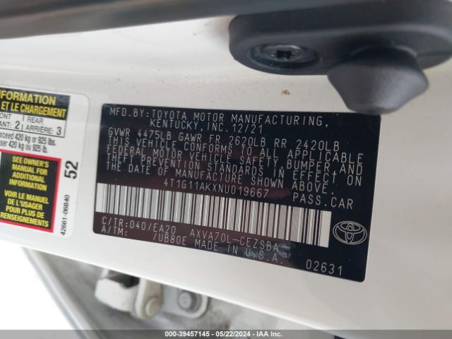 4T1G11AKXNU019667 Toyota CAMRY SE