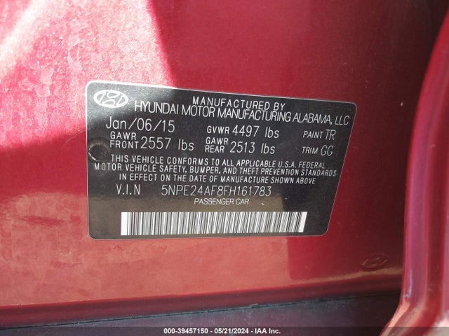 Hyundai SONATA SE 2015 5NPE24AF8FH161783 Image 9