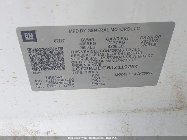 1GC2KUEG6JZ119264 Chevrolet Silverado 2500hd Wt