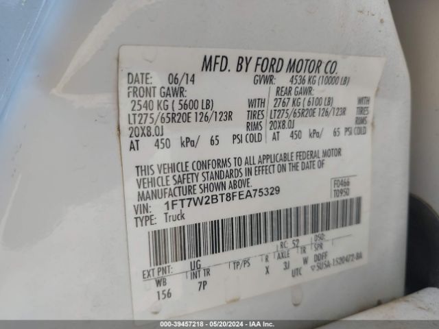 1FT7W2BT8FEA75329 Ford F-250 Lariat