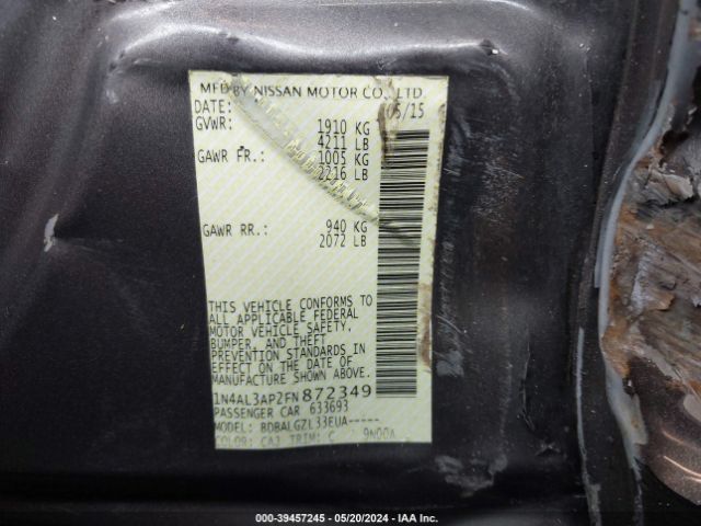 1N4AL3AP2FN872349 Nissan Altima 2.5/2.5 S/2.5 Sl/2.5 Sv