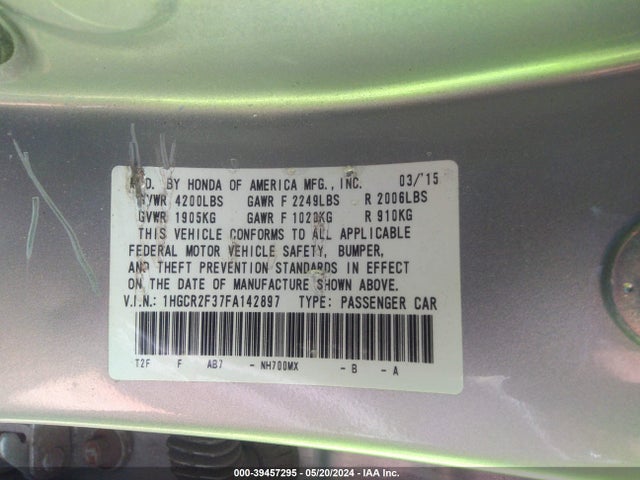 Honda ACCORD LX 2015 1HGCR2F37FA142897 Image 9