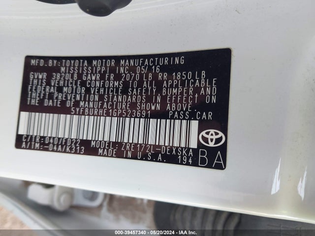 Toyota Corolla S Plus 2016 5YFBURHE1GP523691 Image 9