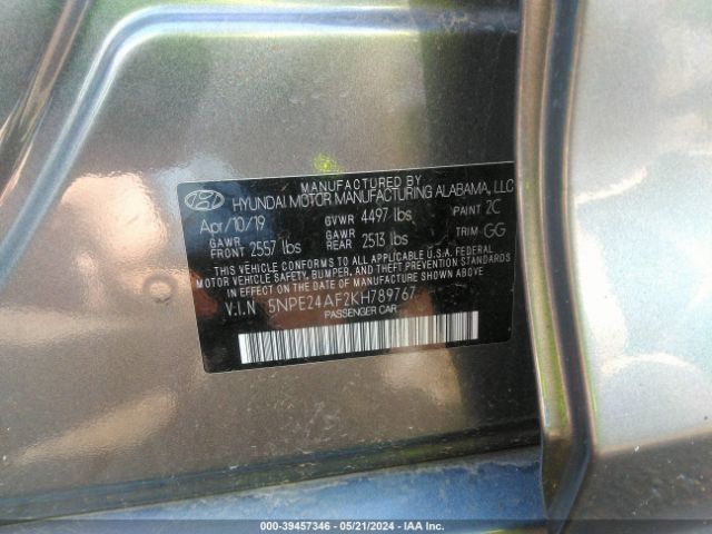 5NPE24AF2KH789767 Hyundai SONATA SE