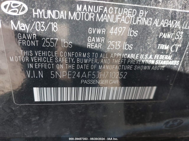 Hyundai SONATA SE 2018 5NPE24AF5JH710252 Image 9