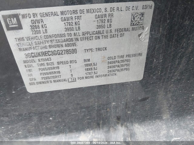 Chevrolet Silverado 1500 2lt 2016 3GCUKREC3GG278500 Image 9