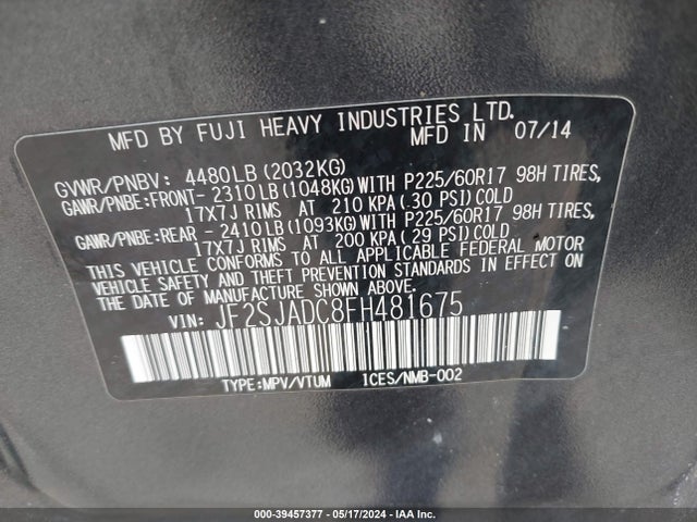 Subaru Forester 2.5i Premium 2015 JF2SJADC8FH481675 Image 9