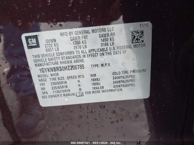 1GYKNBRS0HZ206785 Cadillac XT5 LUXURY