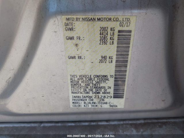 1N4BL3AP0HC212829 Nissan Altima 3.5 Sl