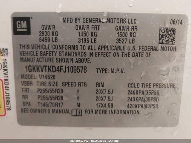 GMC Acadia Denali 2015 1GKKVTKD4FJ109578 Image 9