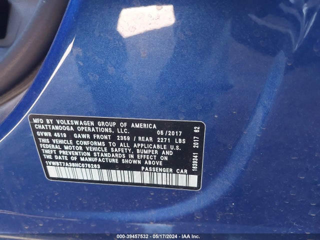 1VWBT7A38HC075263 Volkswagen Passat 1.8t Se