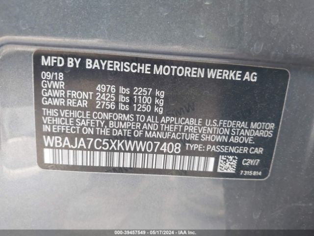 WBAJA7C5XKWW07408 BMW 530i Xdrive