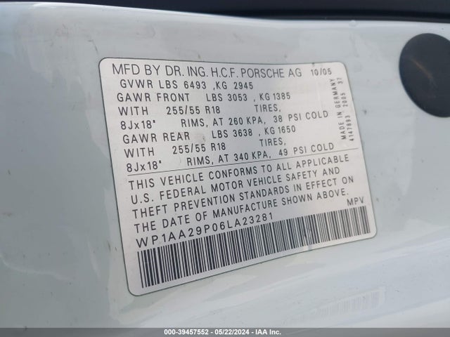 2006 PORSCHE CAYENNE WP1AA29P06LA23281 Photo 8