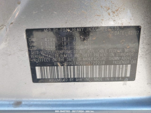 4S3GTAU68H3722238 Subaru Impreza 2.0i Limited