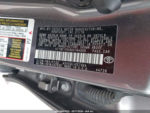 Toyota CAMRY SE 2016 4T1BF1FK9GU184908 Image 9