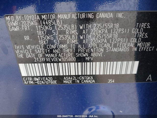 Toyota Rav4 Limited 2014 2T3YFREV0EW105800 Image 9