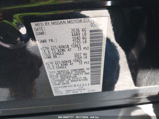 Nissan Rogue Sl 2014 5N1AT2MT7EC837311 Image 9