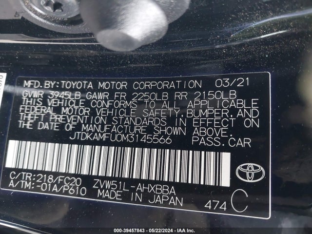 Toyota Prius L Eco 2021 JTDKAMFU0M3145566 Image 9