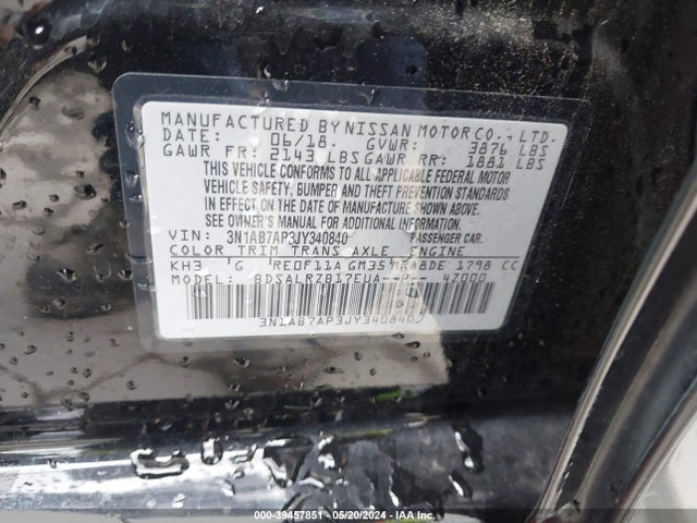 Nissan SENTRA SR 2018 3N1AB7AP3JY340840 Image 9