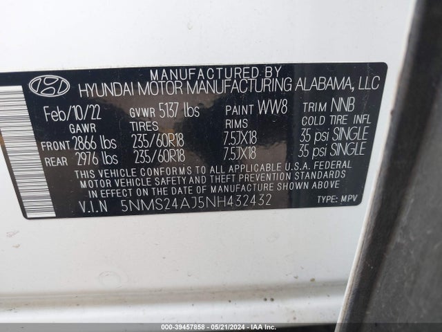 Hyundai Santa Fe Sel 2022 5NMS24AJ5NH432432 Image 9