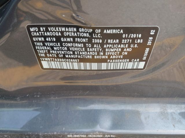 1VWBT7A33GC026857 Volkswagen Passat 1.8t Se
