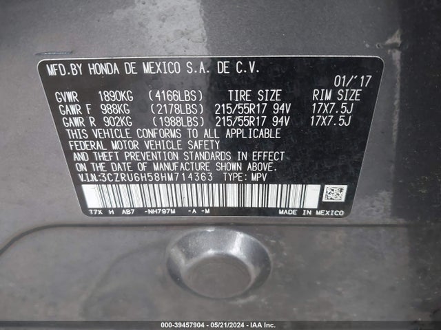 Honda HR-V EX 2017 3CZRU6H58HM714363 Image 9