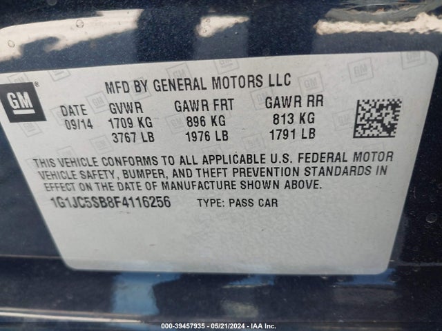 Chevrolet Sonic Lt Auto 2015 1G1JC5SB8F4116256 Image 9